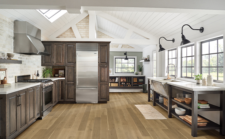 hardwood flooring light in kitchen with windows