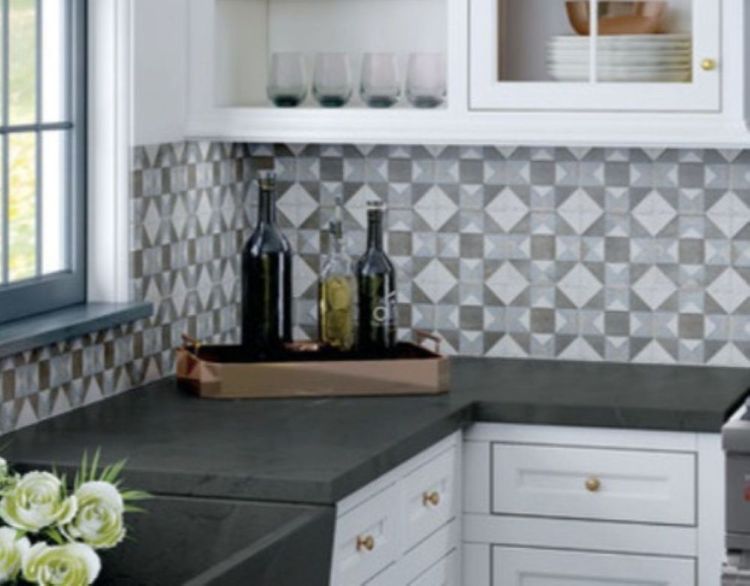 Grey and white kitchen tile backsplash in Houston, TX 