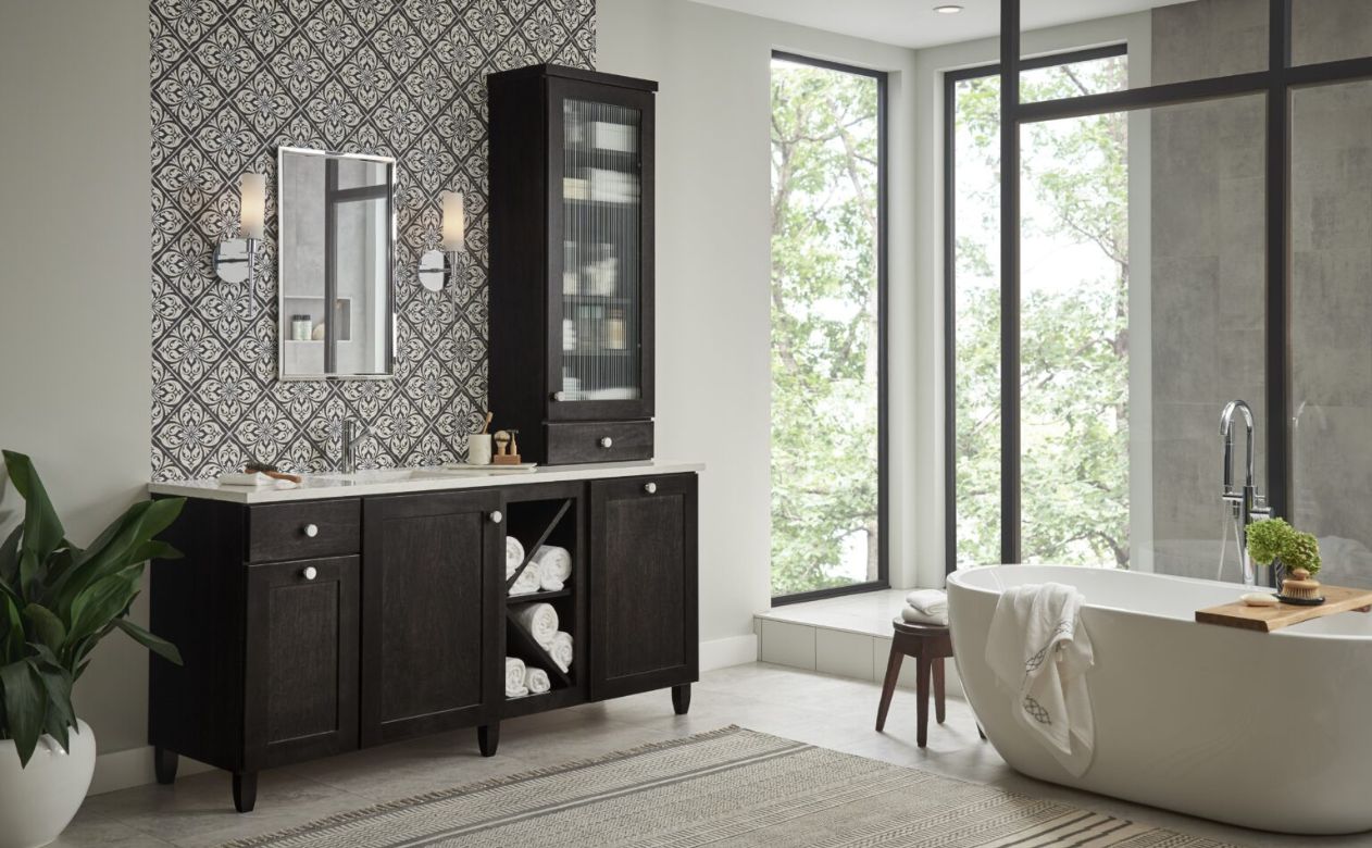 bathroom storage with cabinetry and drawers