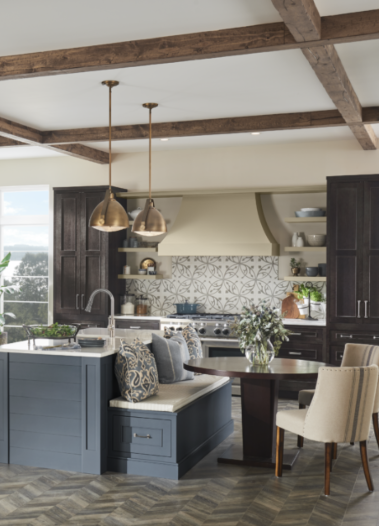 Kitchen with custom cabinetry and built in storage in bench
