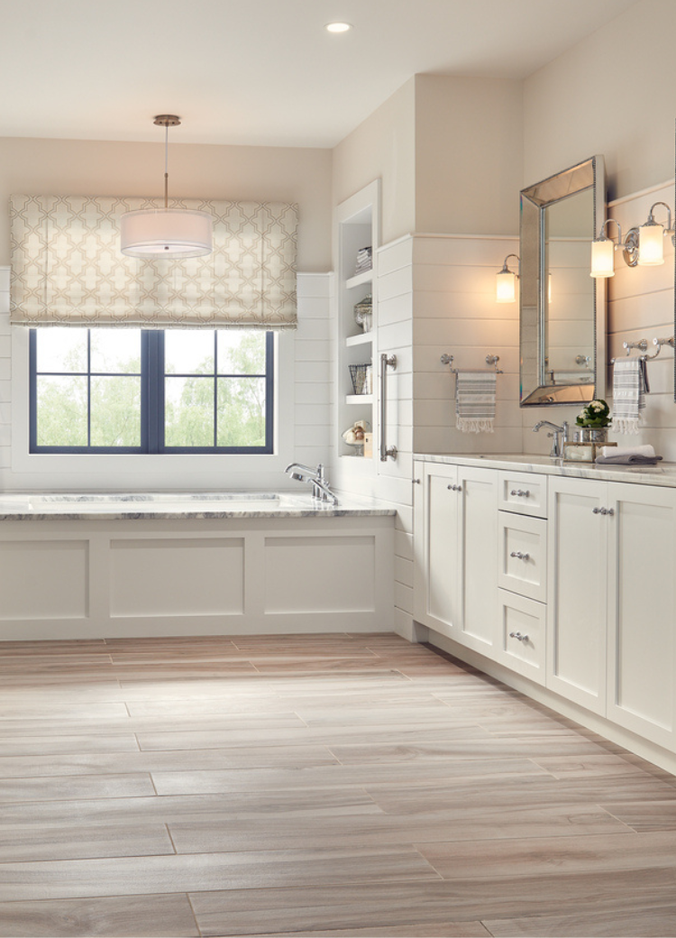 custom countertops in bathroom with walk-in shower