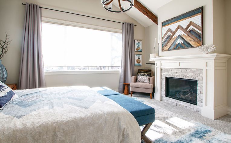 Focal point artwork on mantel.