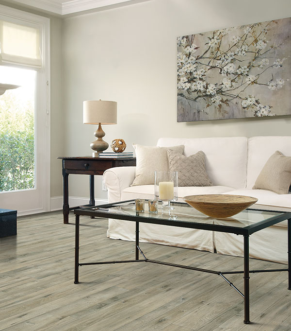 Living room with luxury vinyl tile flooring