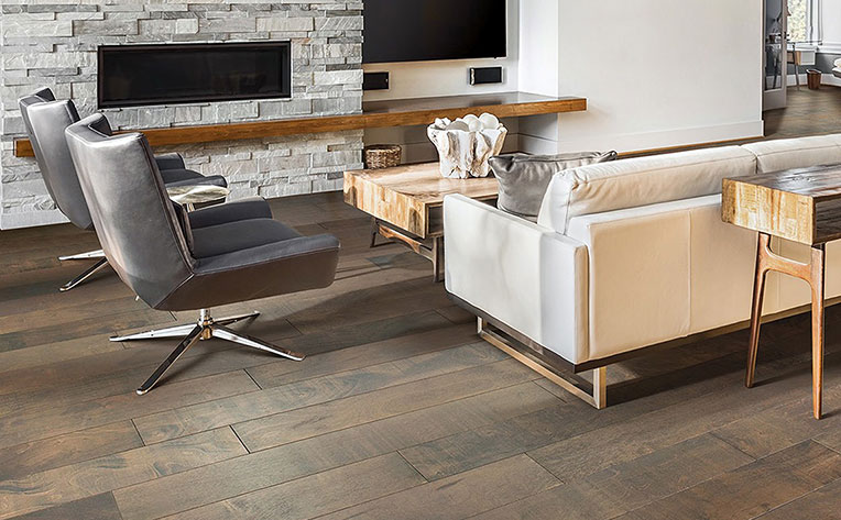 Engineered hardwood flooring in a living room
