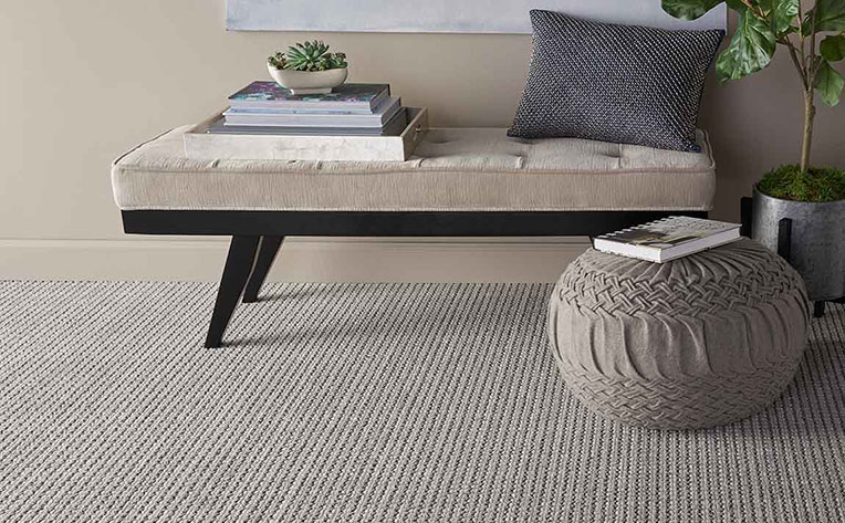 Neutral contemporary bench nook with grey carpet