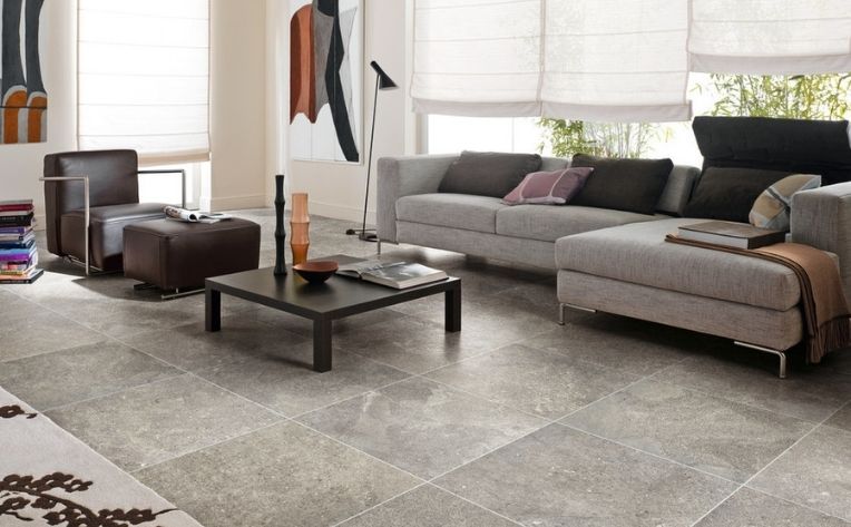 Gray Wood Tile Floor Living Room