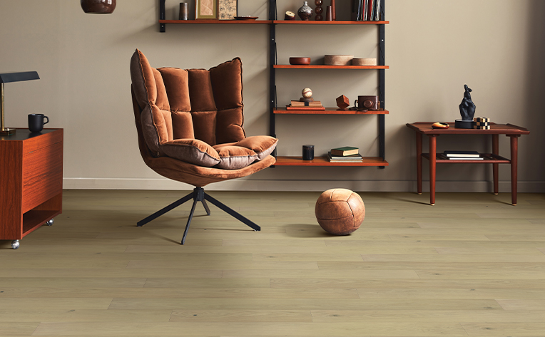 retro inspired office space with luxury vinyl flooring
